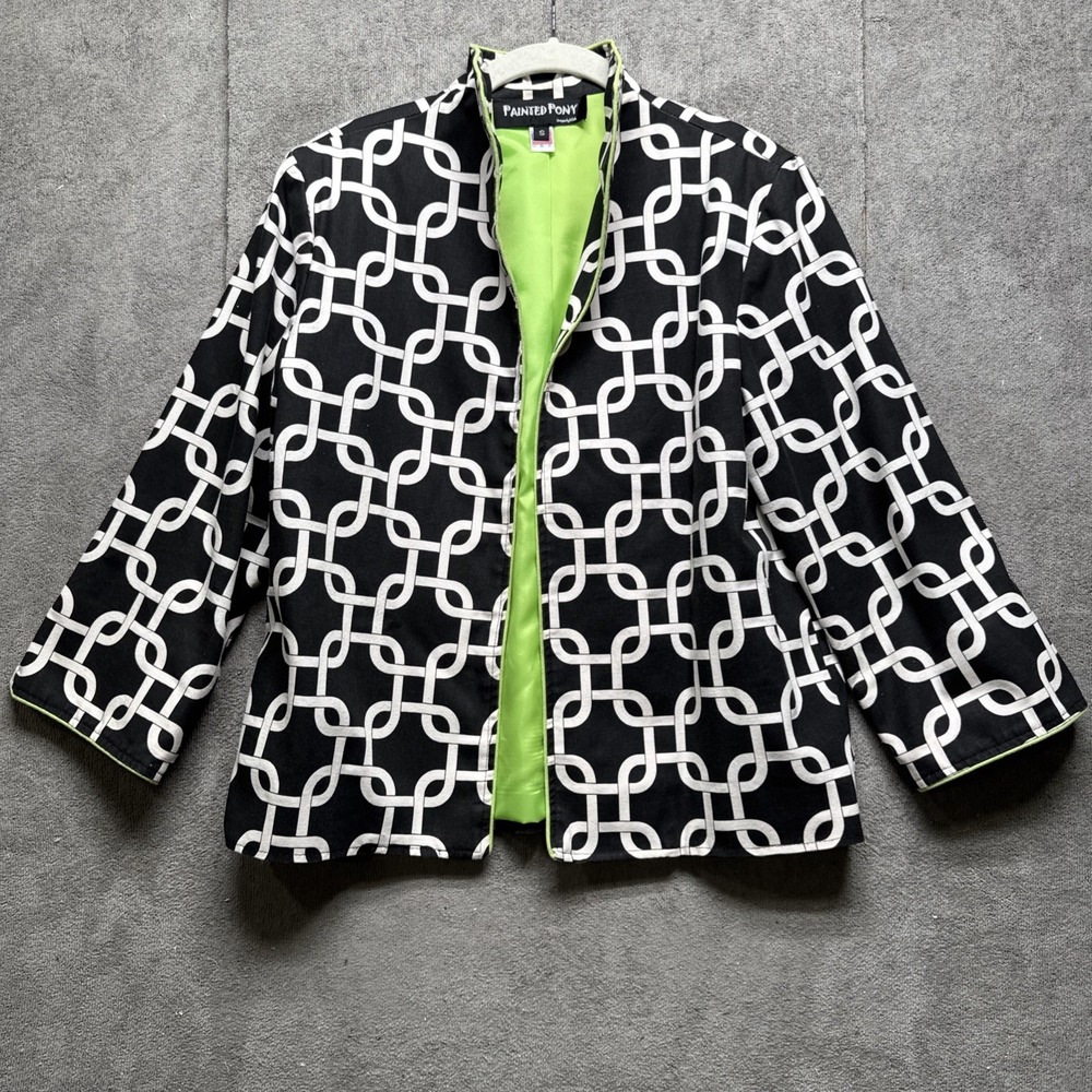 Vintage Painted Pony Blazer Women's Small Black White Jacket Made in USA